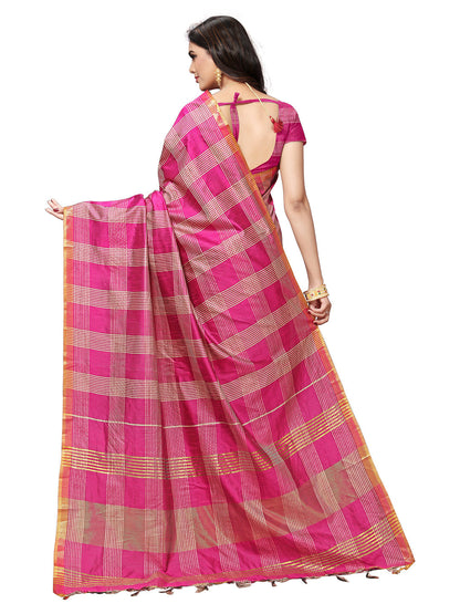 Women's Pink Silk Blend Striped Saree