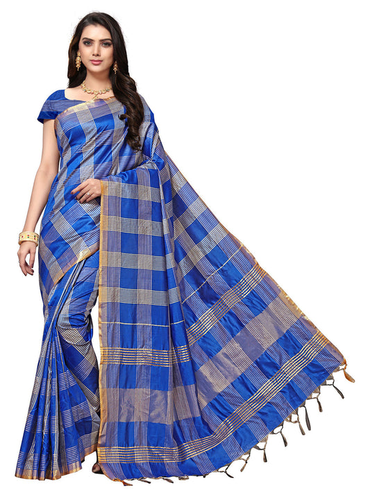 Women's Blue Silk Blend Woven Saree