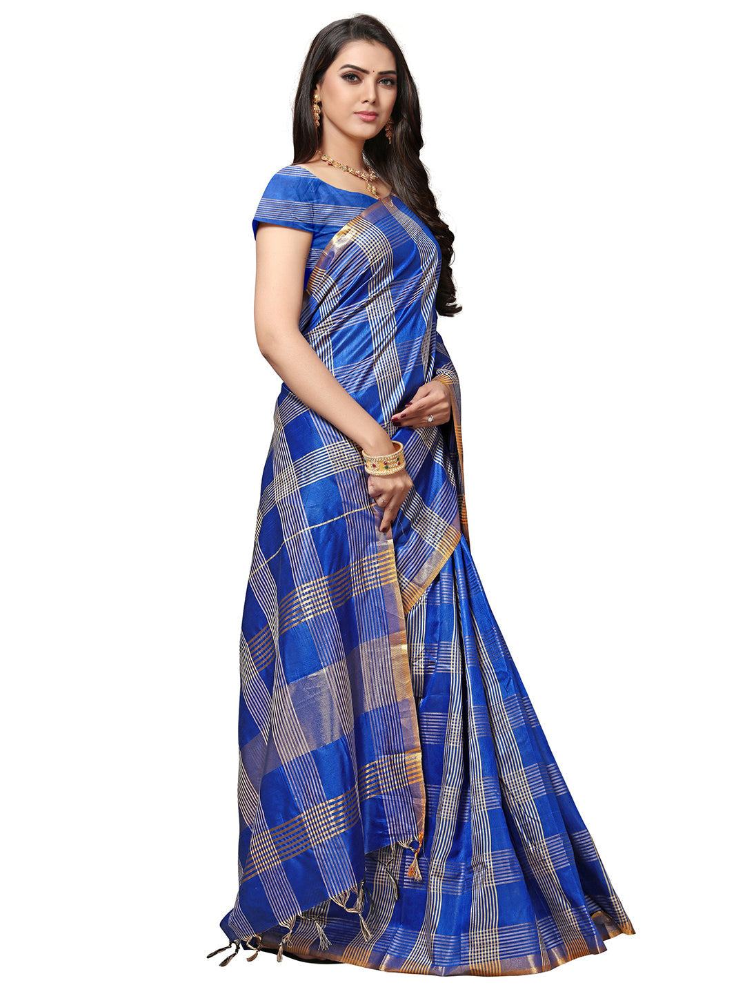 Women's Blue Silk Blend Woven Saree