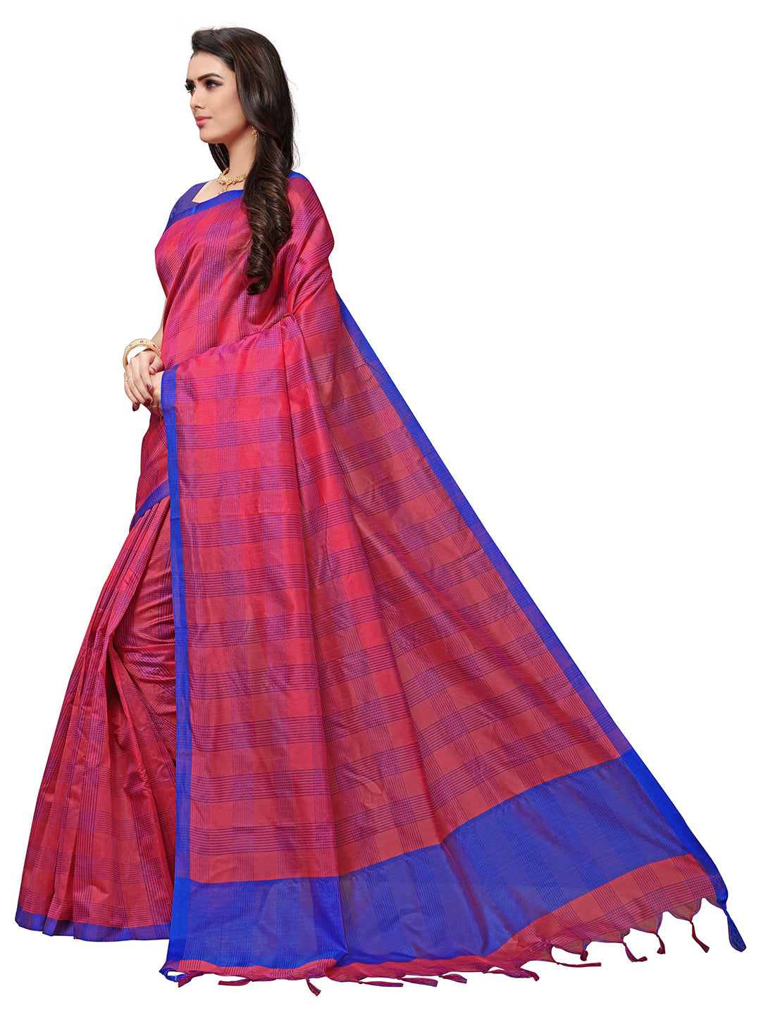 Women's Fuchsia Silk Blend Self Design Saree