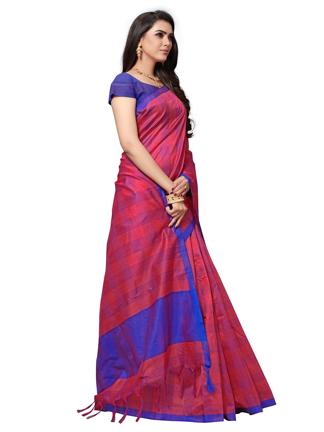 Women's Fuchsia Silk Blend Self Design Saree