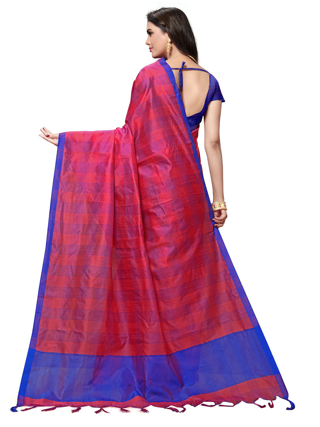 Women's Fuchsia Silk Blend Self Design Saree