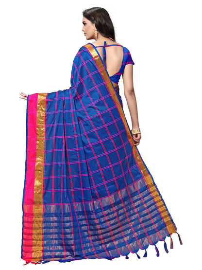Women's Blue Silk Blend Striped Saree