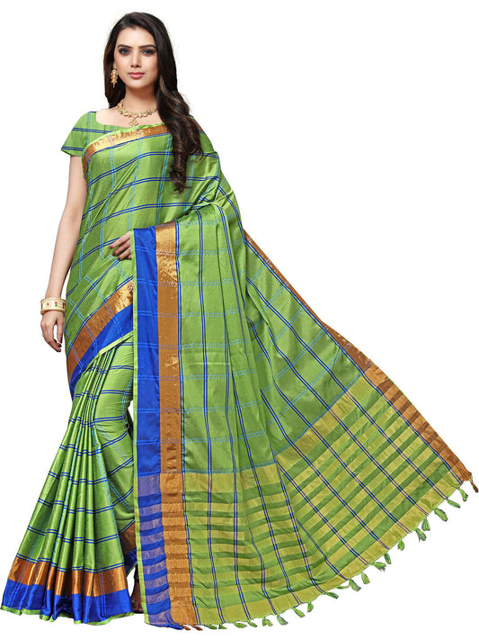 Women's Green Silk Blend Striped Saree