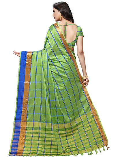 Women's Green Silk Blend Striped Saree