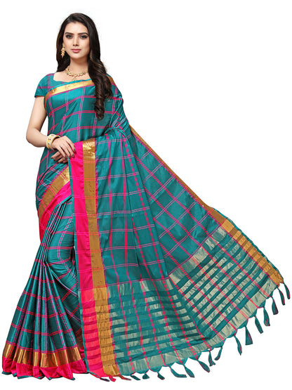 Women's Green Silk Blend Woven Saree