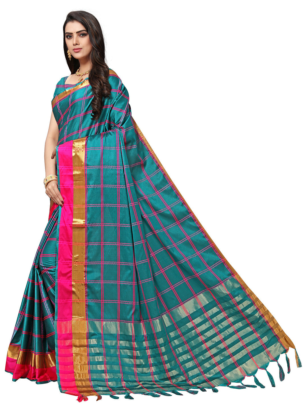 Women's Green Silk Blend Woven Saree