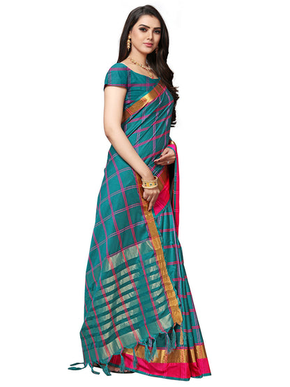 Women's Green Silk Blend Woven Saree