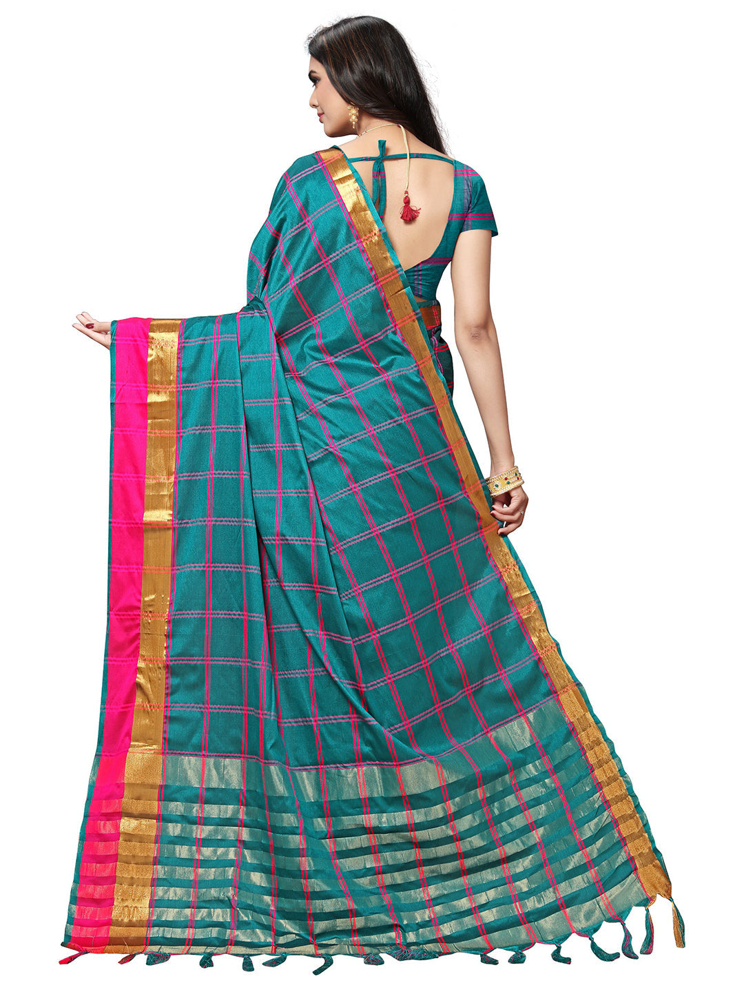 Women's Green Silk Blend Woven Saree