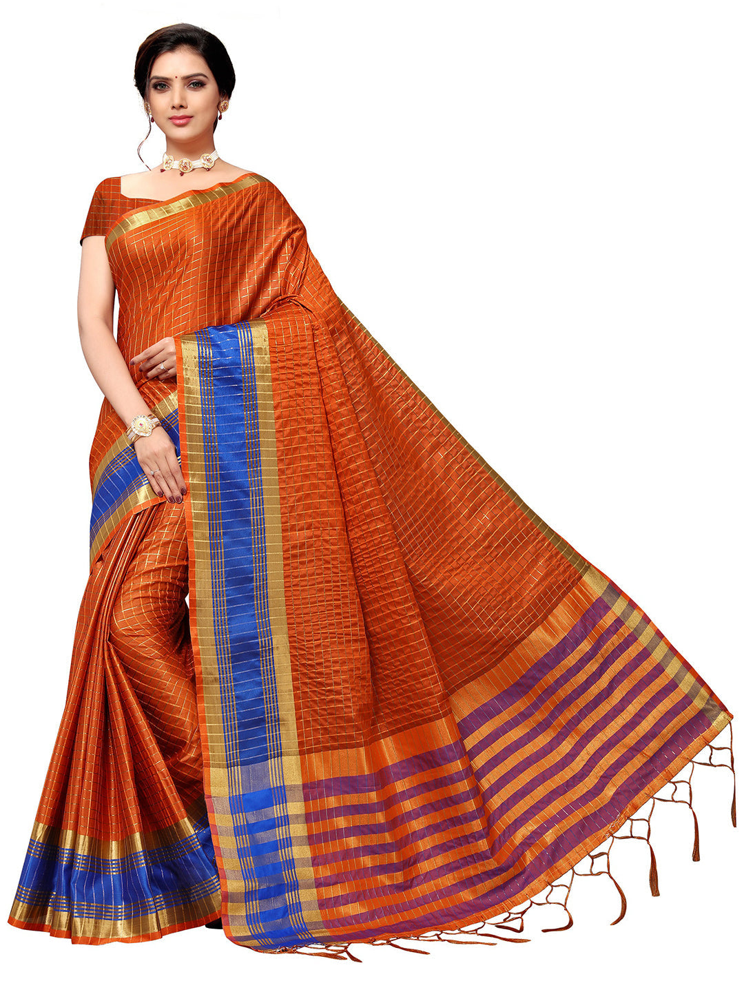 Women's Orange Art Silk Self Design Saree