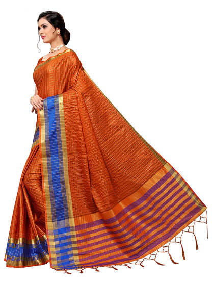 Women's Orange Art Silk Self Design Saree