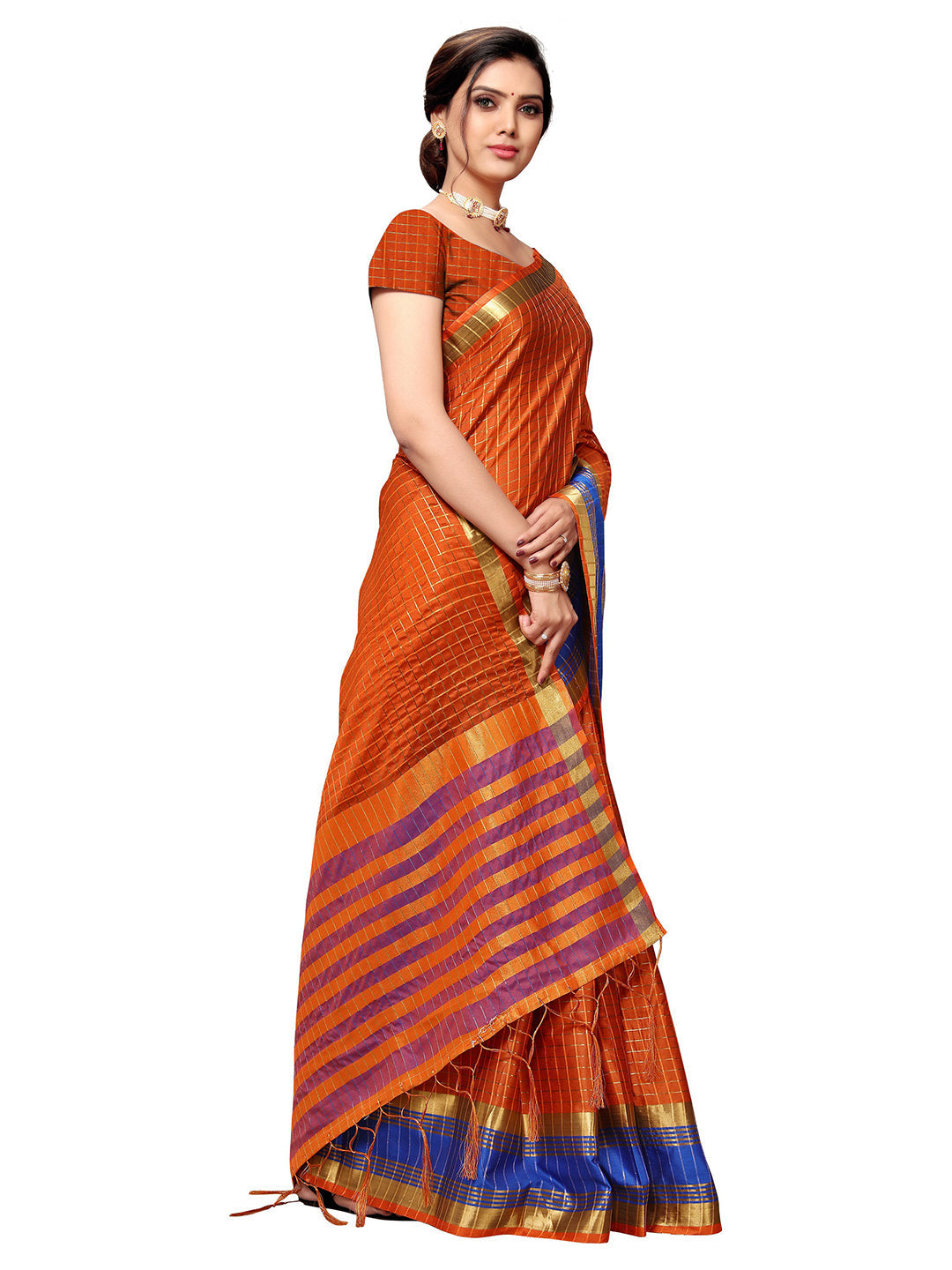 Women's Orange Art Silk Self Design Saree