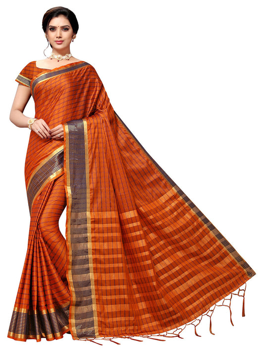 Women's Orange Art Silk Self Design Saree