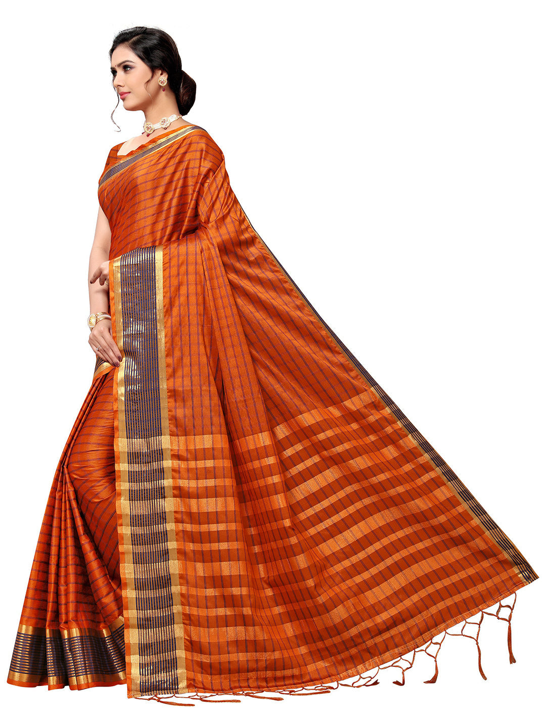 Women's Orange Art Silk Self Design Saree
