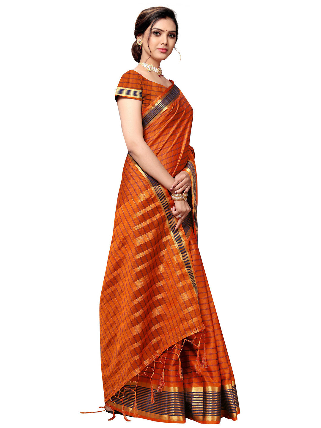Women's Orange Art Silk Self Design Saree