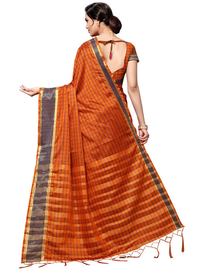 Women's Orange Art Silk Self Design Saree