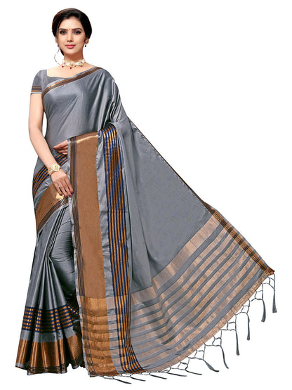 Women's Grey Art Silk Self Design Saree