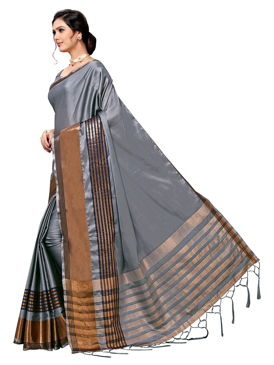 Women's Grey Art Silk Self Design Saree