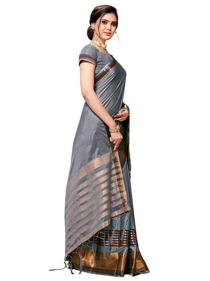 Women's Grey Art Silk Self Design Saree
