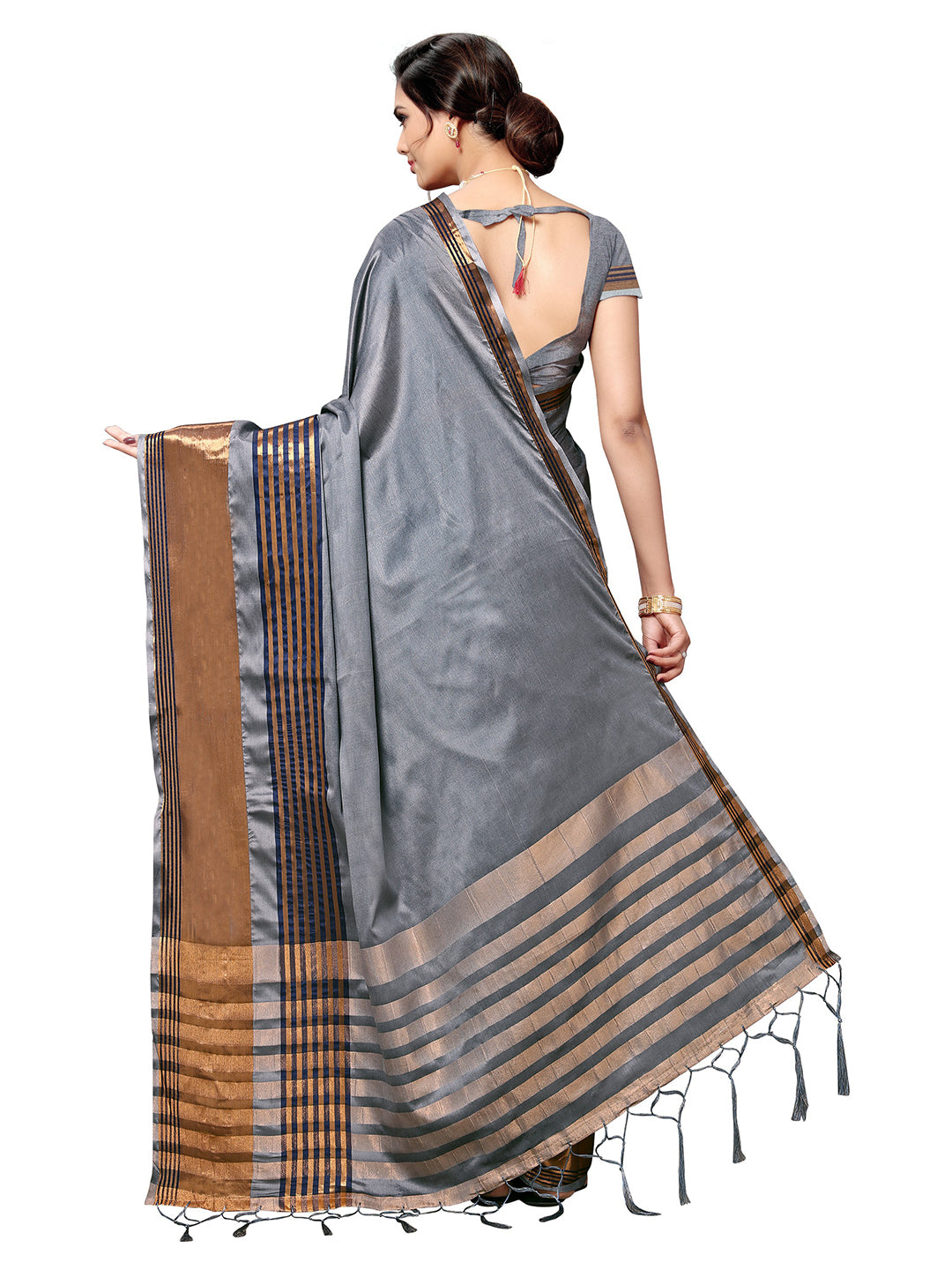 Women's Grey Art Silk Self Design Saree