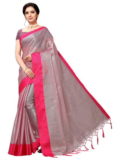 Women's Pink Art Silk Self Design Saree