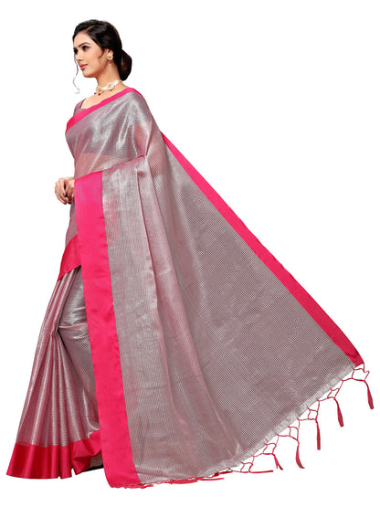 Women's Pink Art Silk Self Design Saree