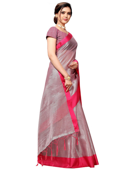 Women's Pink Art Silk Self Design Saree