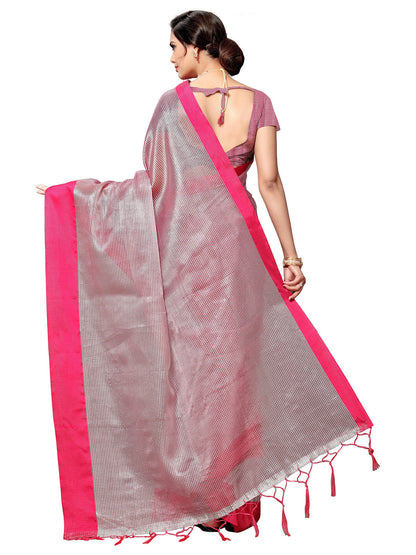 Women's Pink Art Silk Self Design Saree