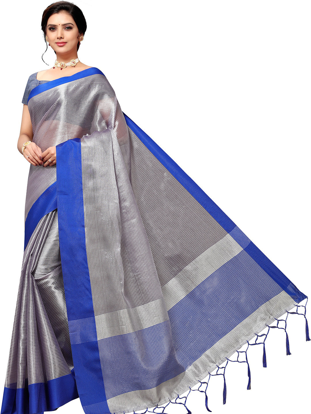 Women's Silver Art Silk Self Design Saree