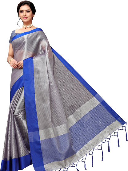 Women's Silver Art Silk Self Design Saree