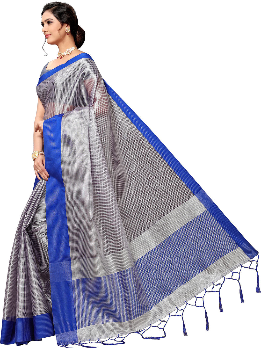 Women's Silver Art Silk Self Design Saree