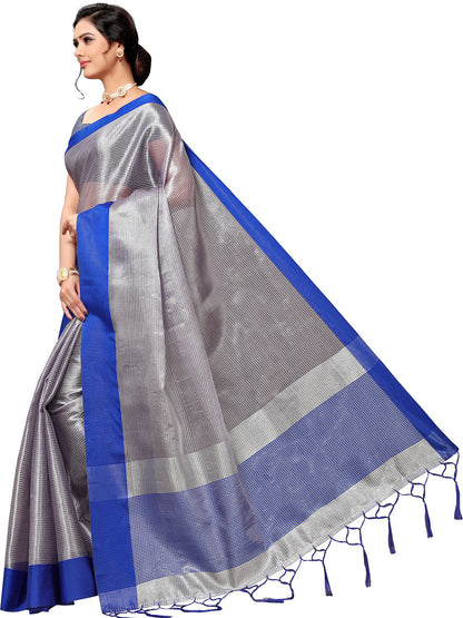 Women's Silver Art Silk Self Design Saree