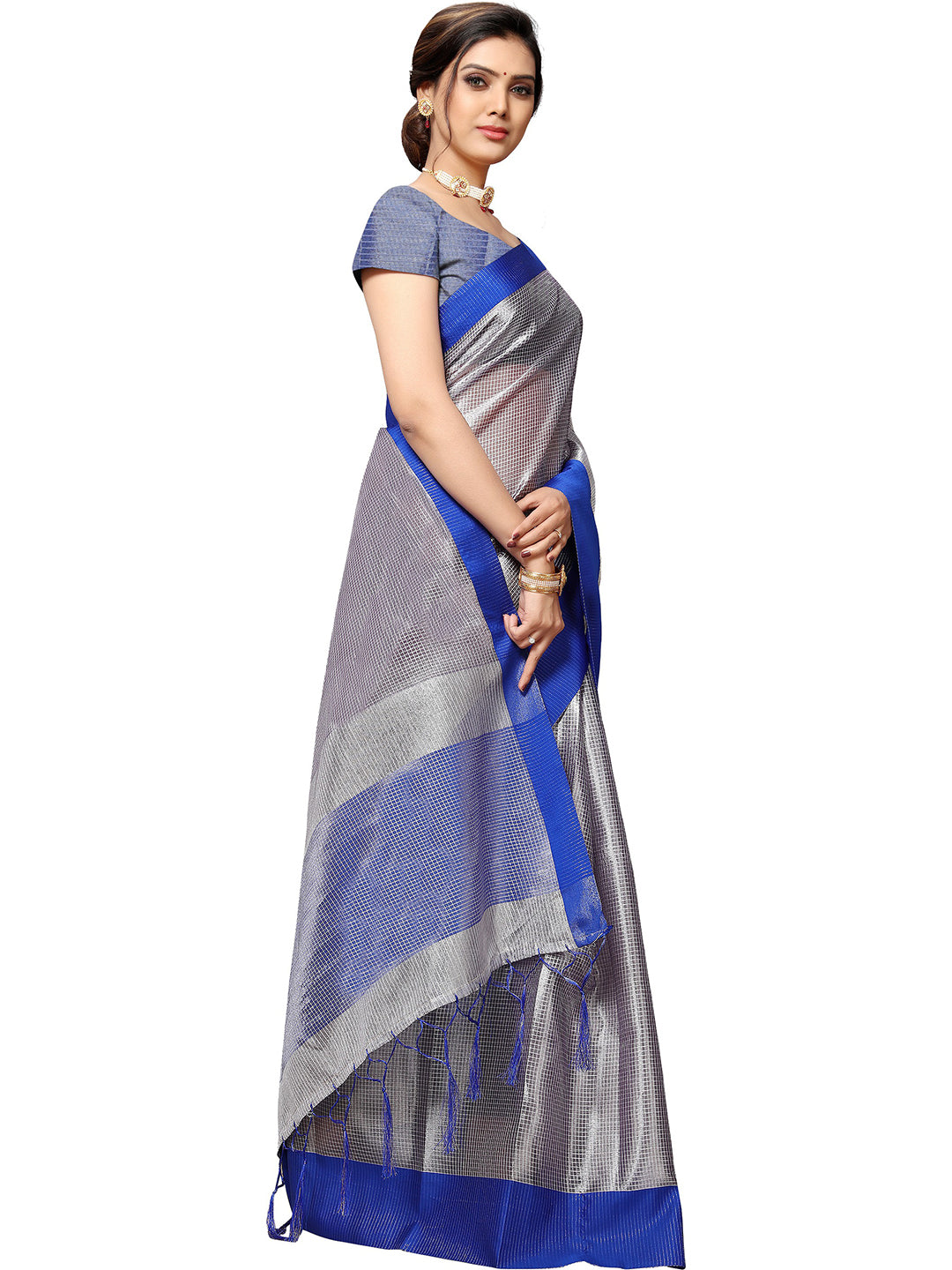 Women's Silver Art Silk Self Design Saree