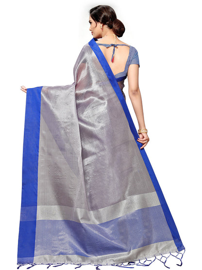 Women's Silver Art Silk Self Design Saree