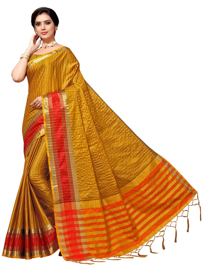 Women's Brown Art Silk Self Design Saree