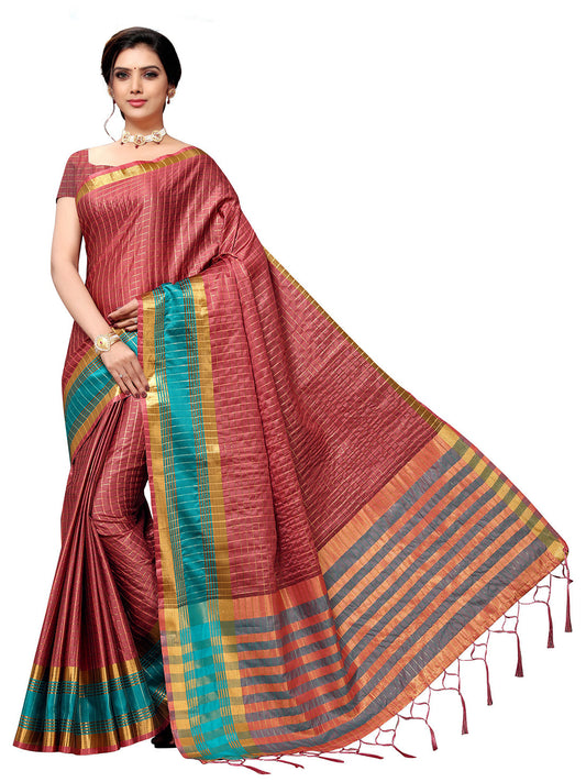 Women's Pink Art Silk Self Design Saree