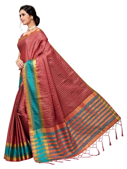 Women's Pink Art Silk Self Design Saree