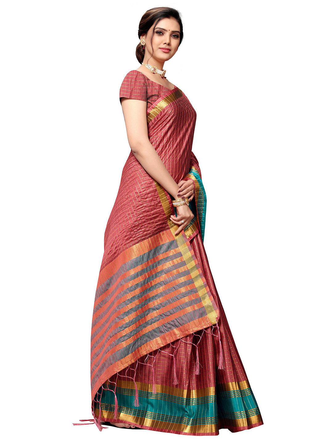 Women's Pink Art Silk Self Design Saree