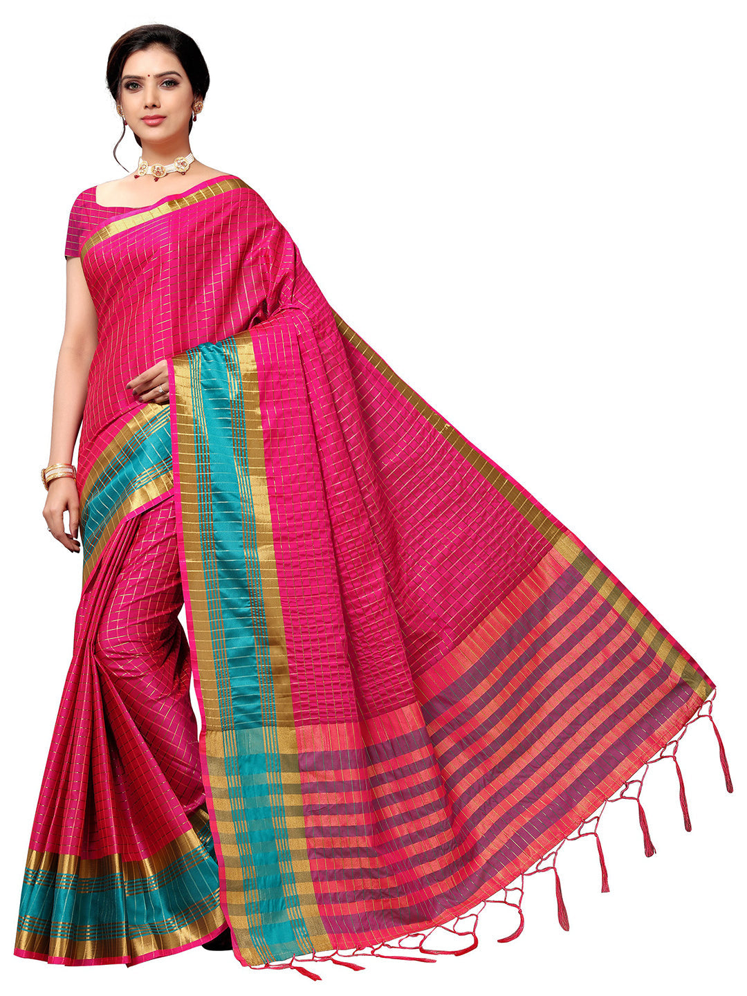 Women's Pink Art Silk Self Design Saree