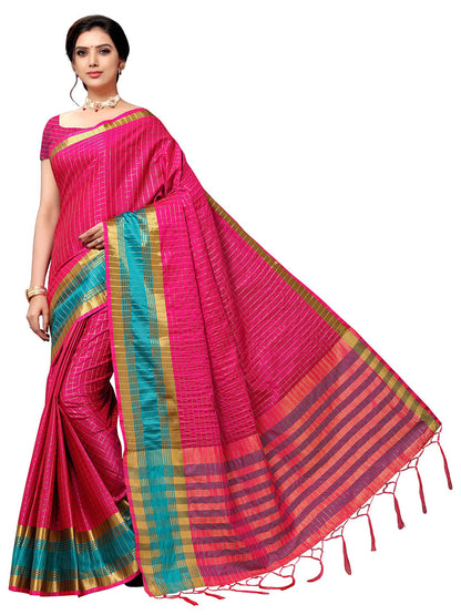 Women's Pink Art Silk Self Design Saree