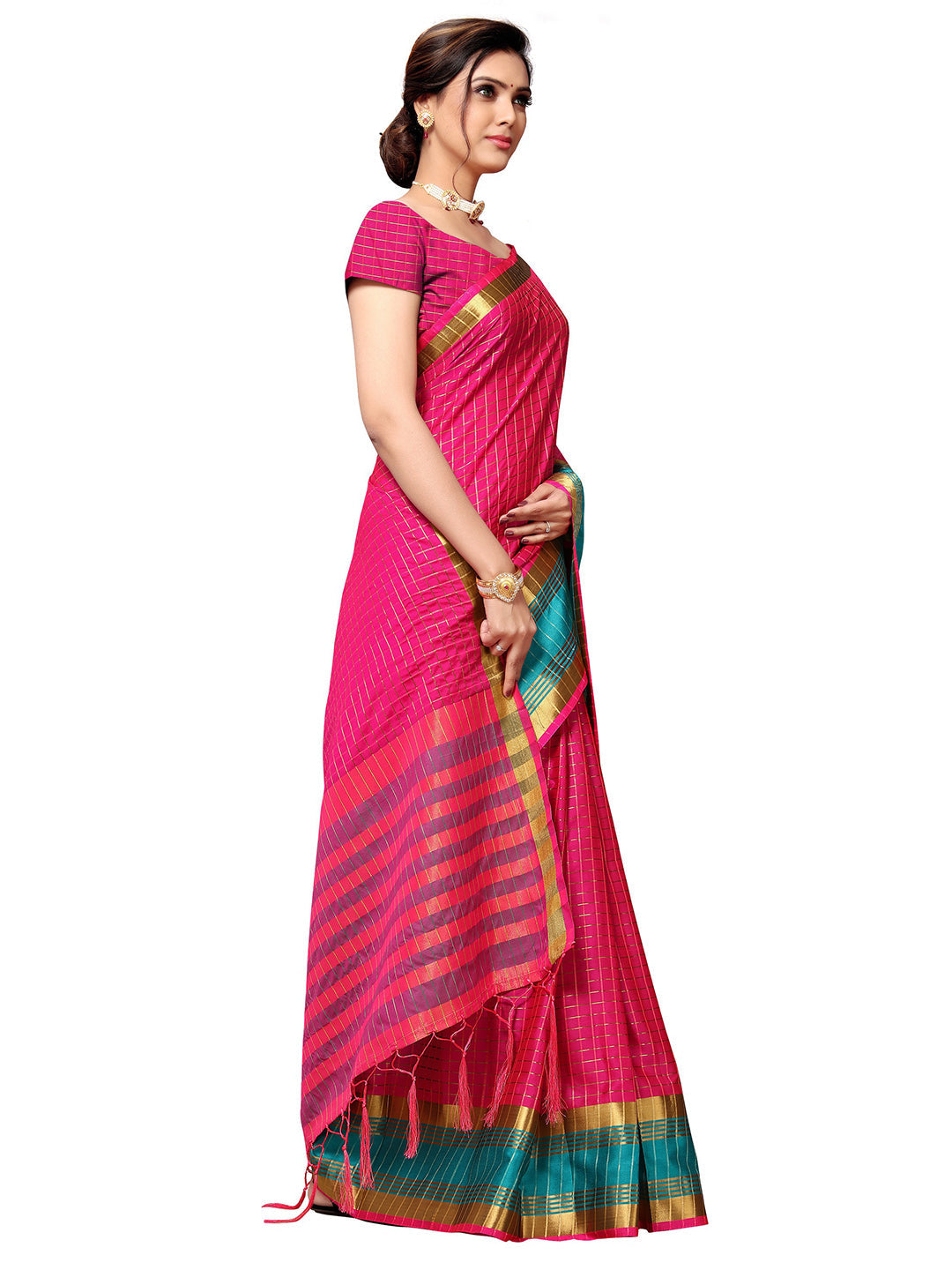 Women's Pink Art Silk Self Design Saree