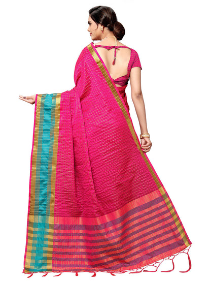 Women's Pink Art Silk Self Design Saree