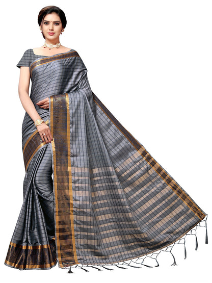 Women's Grey Art Silk Self Design Saree