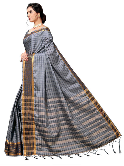 Women's Grey Art Silk Self Design Saree