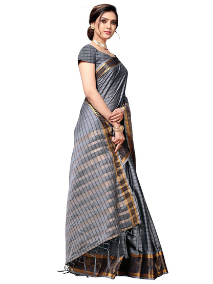Women's Grey Art Silk Self Design Saree