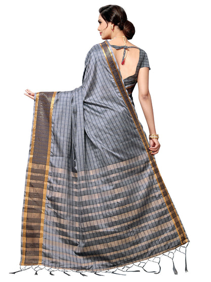 Women's Grey Art Silk Self Design Saree