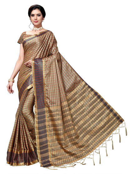 Women's Gold Art Silk Self Design Saree