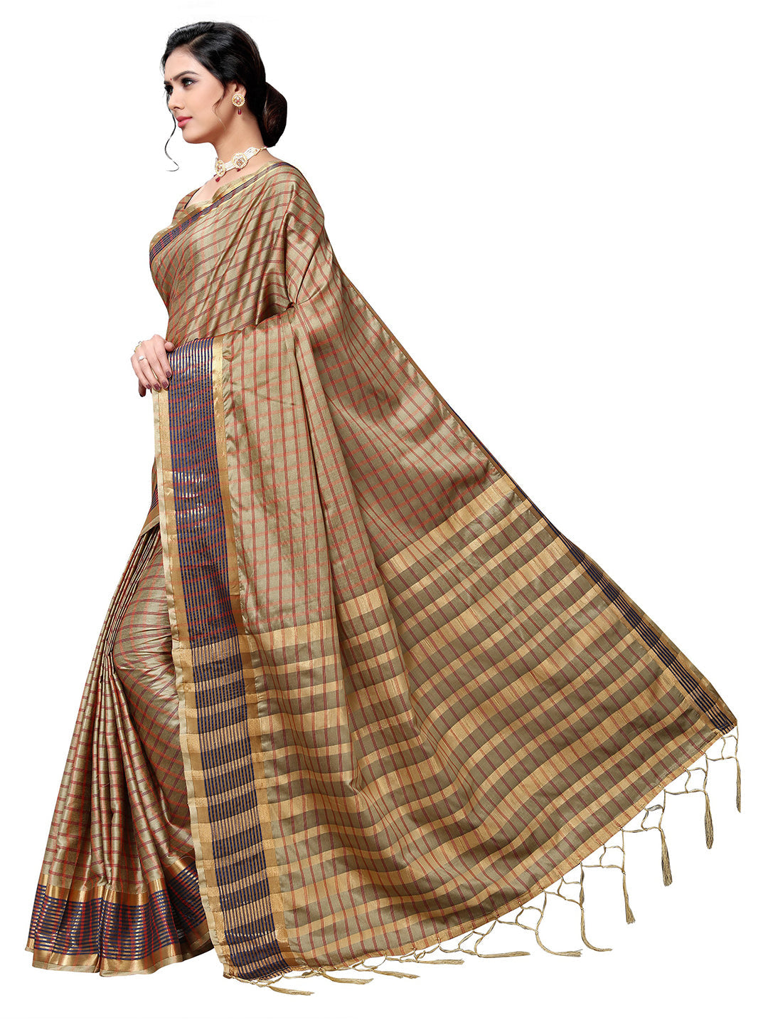 Women's Gold Art Silk Self Design Saree