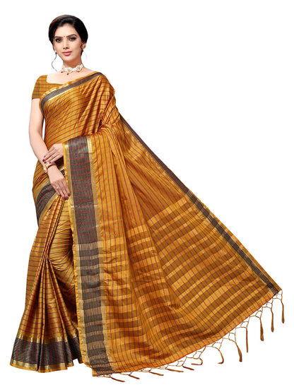 Women's Mustard Art Silk Self Design Saree
