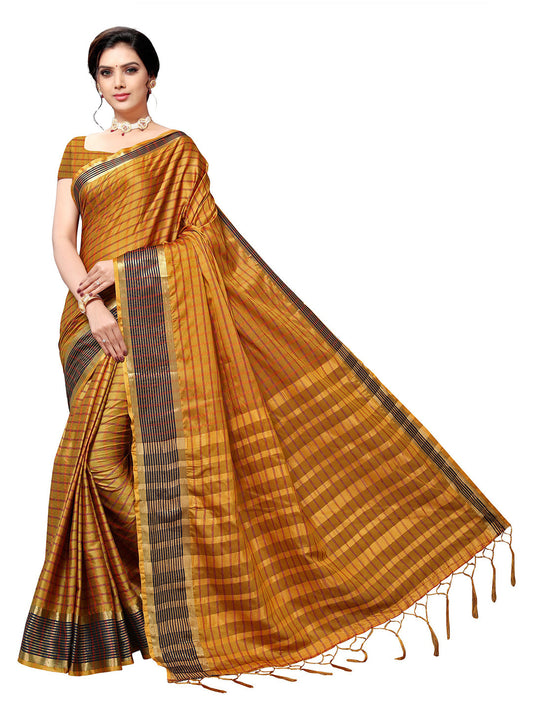Women's Mustard Art Silk Self Design Saree